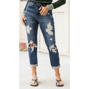Judy Blue High Rise Destroyed Distressed Boyfriend Jeans Women's Plus Size 22W
